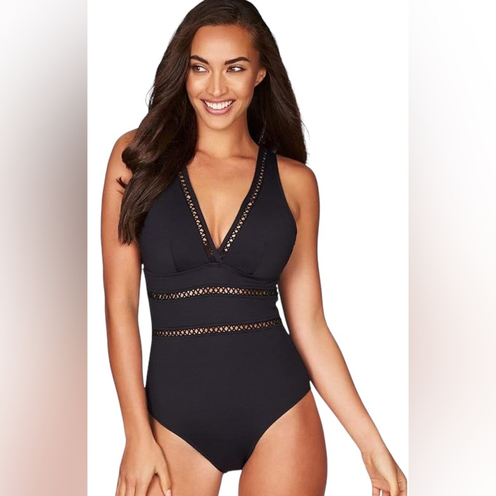 SEA LEVEL SWIM eco friendly Womens Spliced Multifit One-Piece black Swimsuit NWT